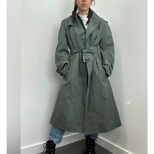 Vintage Army Green Long Line Military Style Rain Trench Coat w/ Belt: Unisex